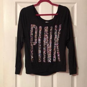 Long Black Sleeved Shirt with Sparkly PINK